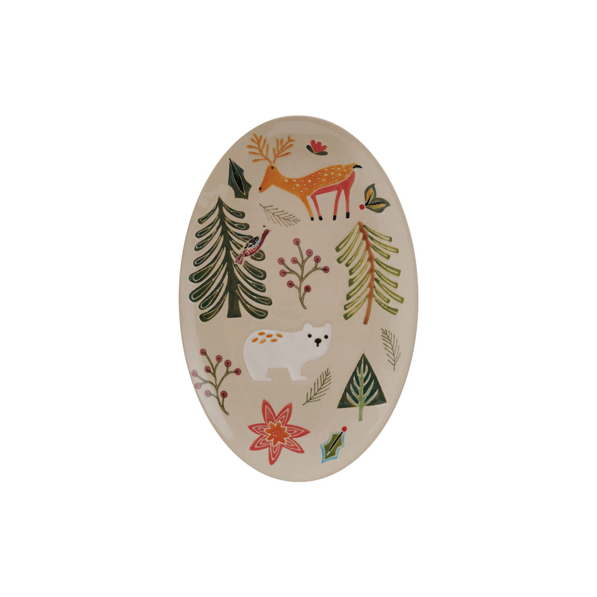 Stoneware Platter with Animals & Seasonal Botanicals