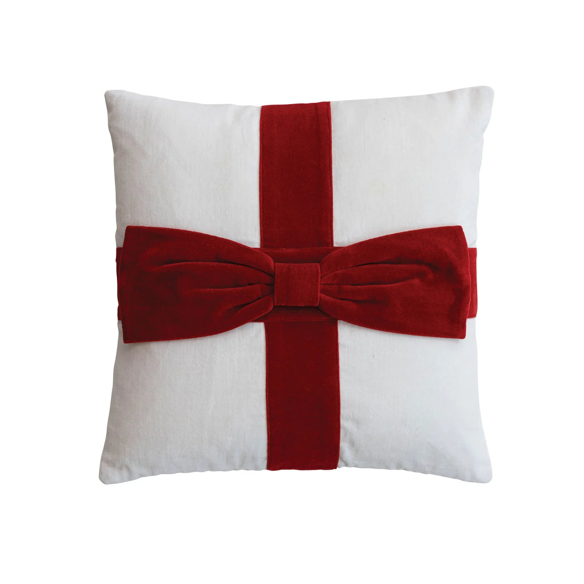20" Square Cotton Velvet Pillow with Bow