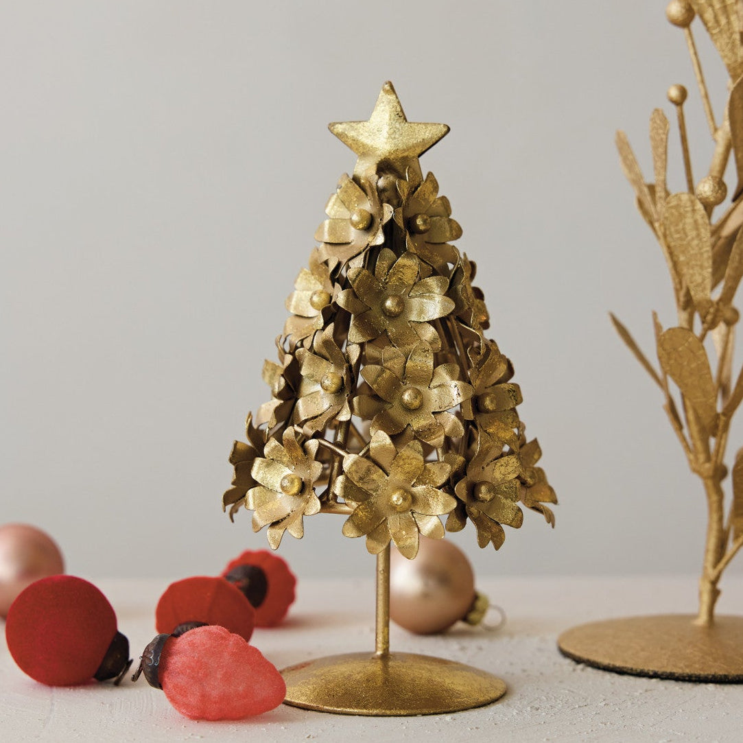 Gold Metal Flowers Christmas Tree