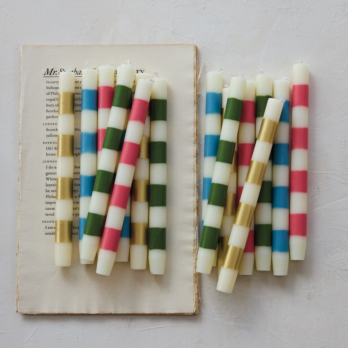 Unscented Boxed Taper Candles with Stripes