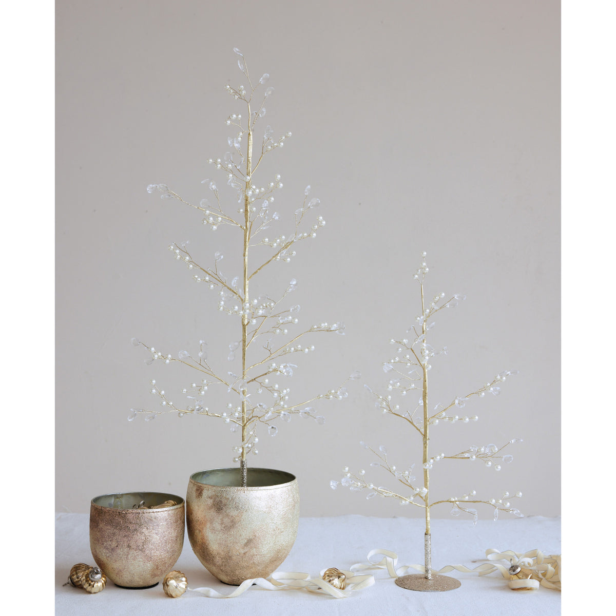 Faux Pearl & Gold Metal Tree