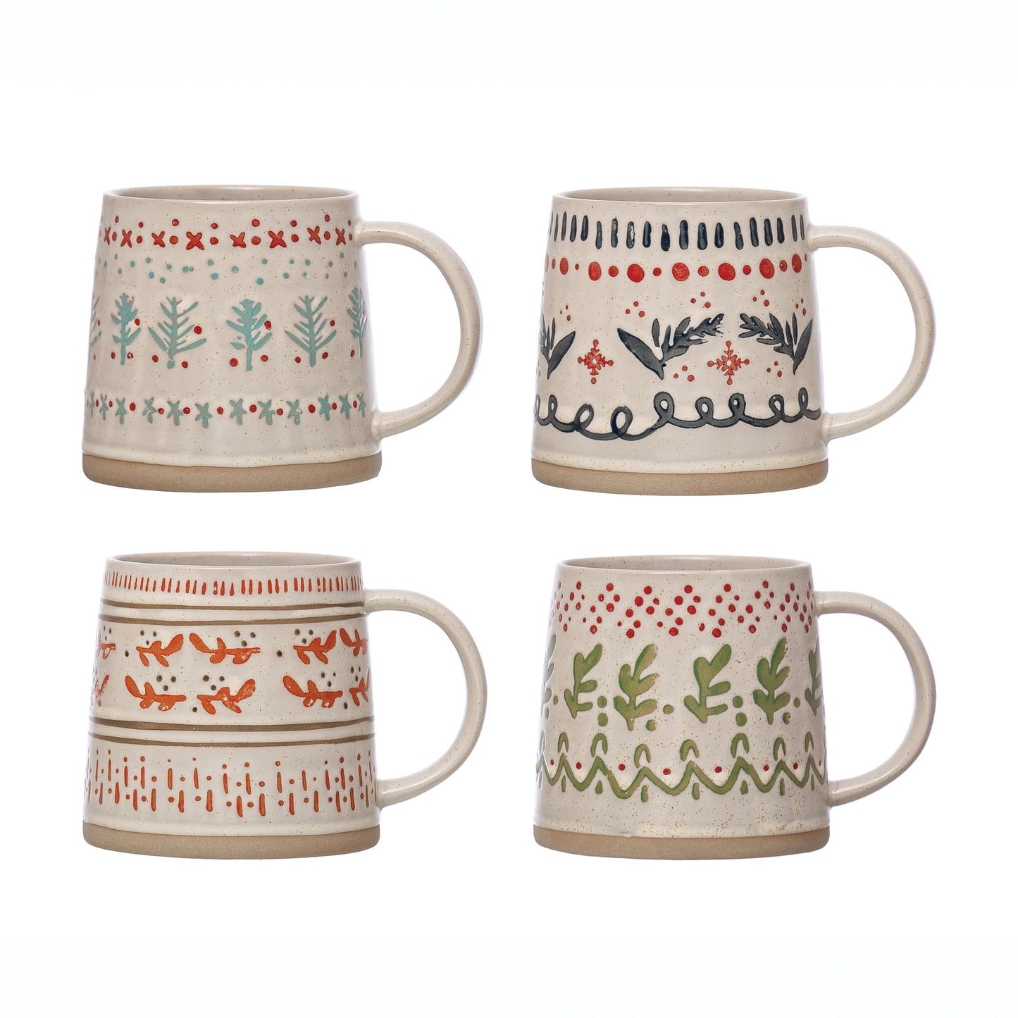 Stamped Stoneware Holiday Mugs