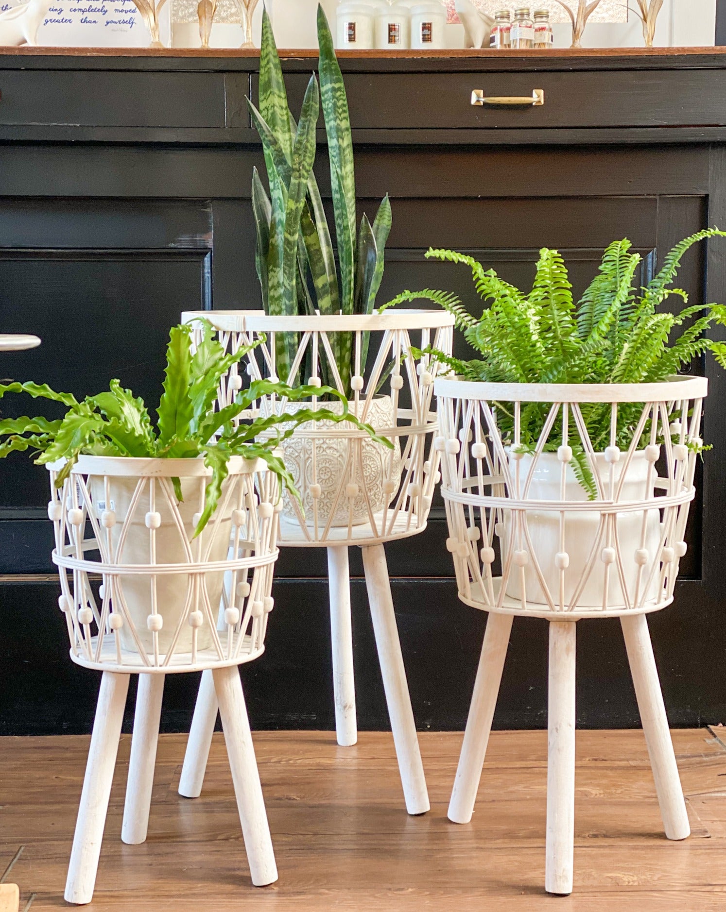 woven bamboo plant White Woven Bamboo Basket Stands – Fiori and Fern