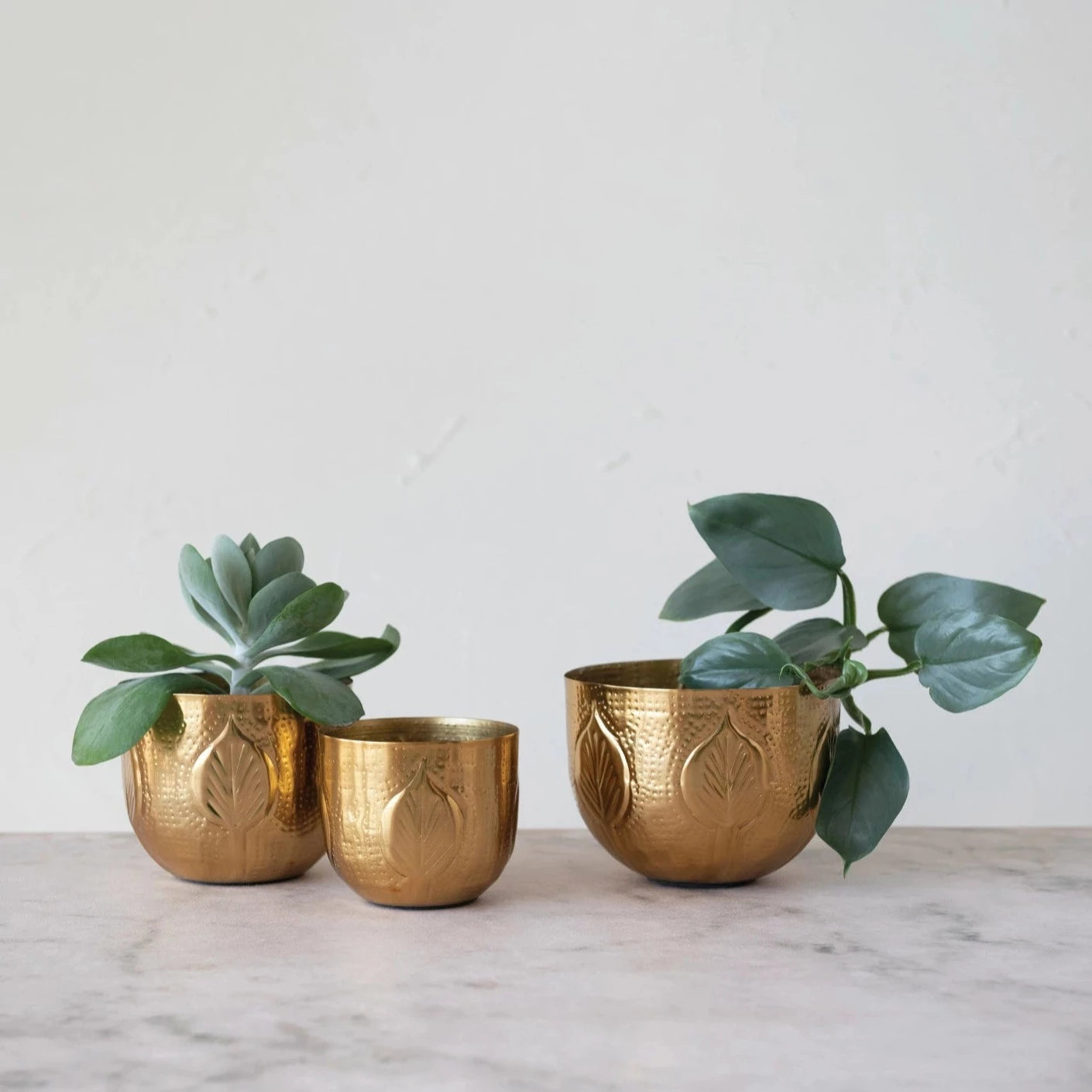 Golden Debossed Leaf Planters