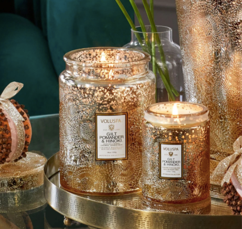 Voluspa Gilt Pomander & Hinoki Candle