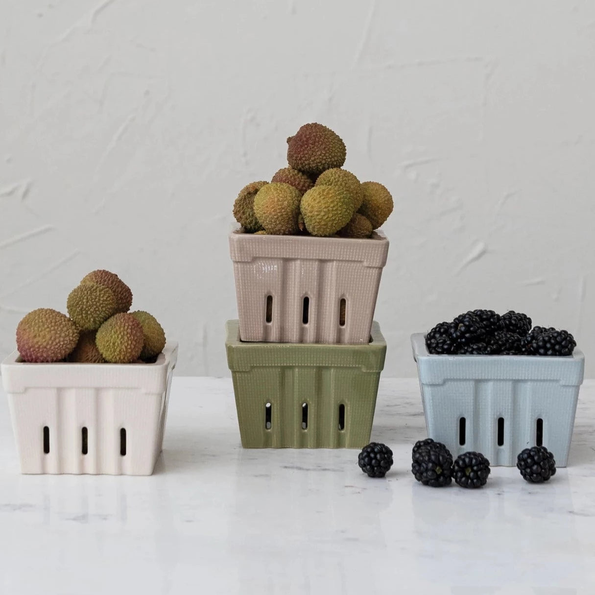 Berry Bowls with various fruits stacked