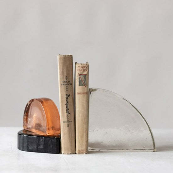 Clear Glass Bookends with books and other charms