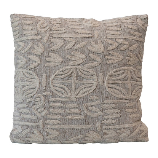 20" Square Cotton & Jute Appliquéd Pillow