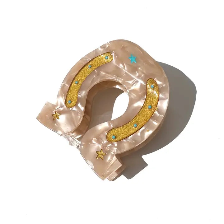 Hand-Painted Lucky Horseshoe Hair Clip