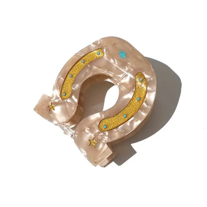 Hand-Painted Lucky Horseshoe Hair Clip