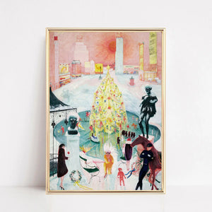 Vintage Christmas Cityscape Art Print