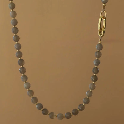 Grey Moonstone Beaded Link Necklace