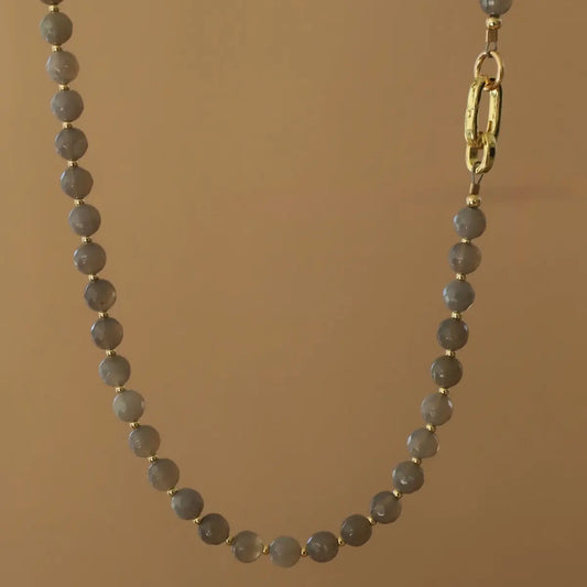 Grey Moonstone Beaded Link Necklace