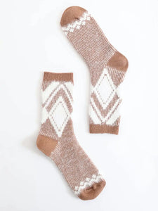 Diamond Pattern Faux Mohair Socks