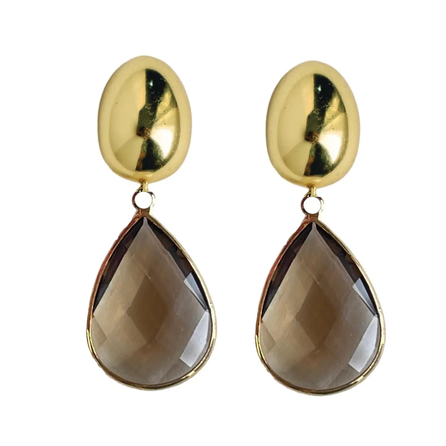 Vintage Chunky Gold & Brown Quartz Drop Earrings