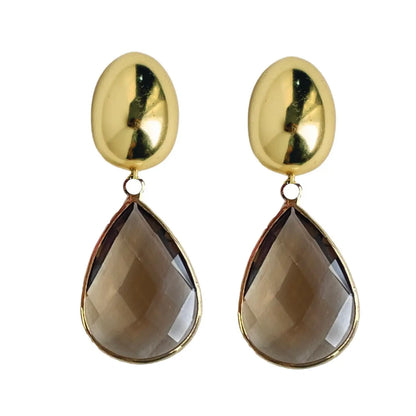 Vintage Chunky Gold & Brown Quartz Drop Earrings