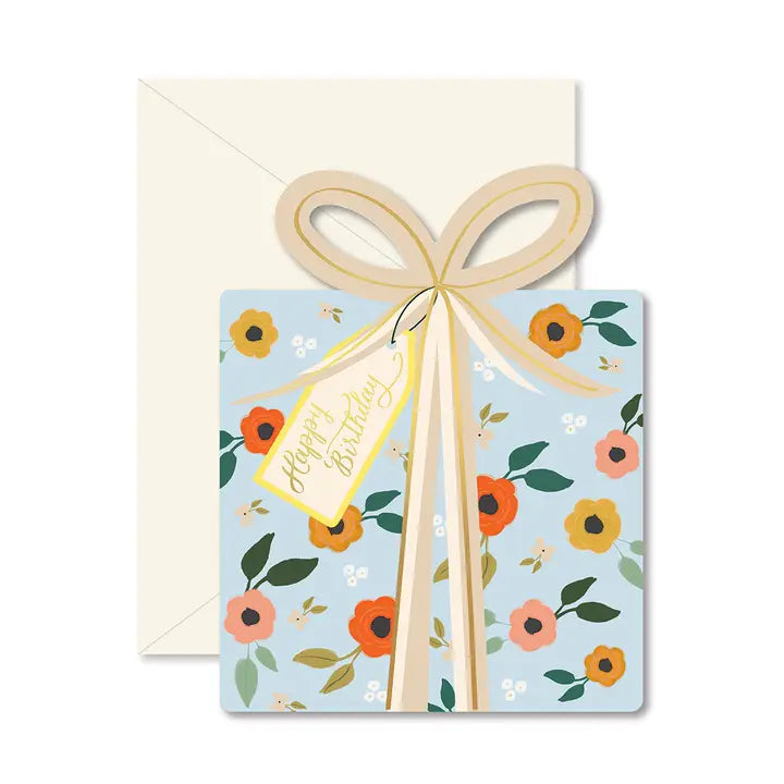 Blue Floral Birthday Gift Die-Cut Folded Card