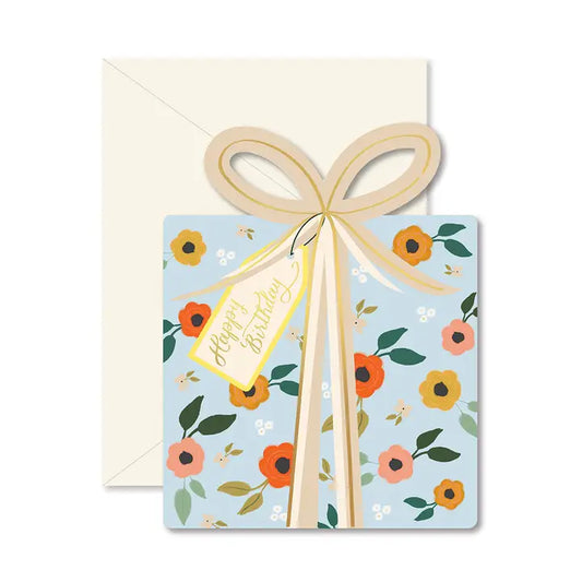Blue Floral Birthday Gift Die-Cut Folded Card