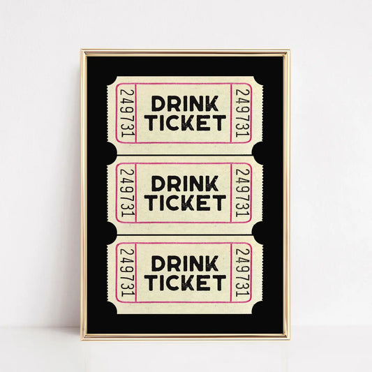 Drink Ticket Wall Art Print - Black