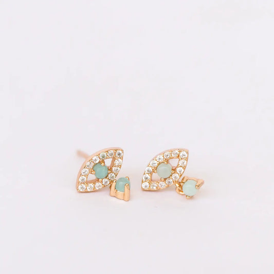 Evil Eye - Amazonite - Gold Earrings