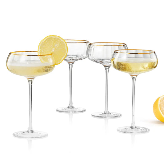 Vintage Gold Rim Coupe Glasses | Set of 2