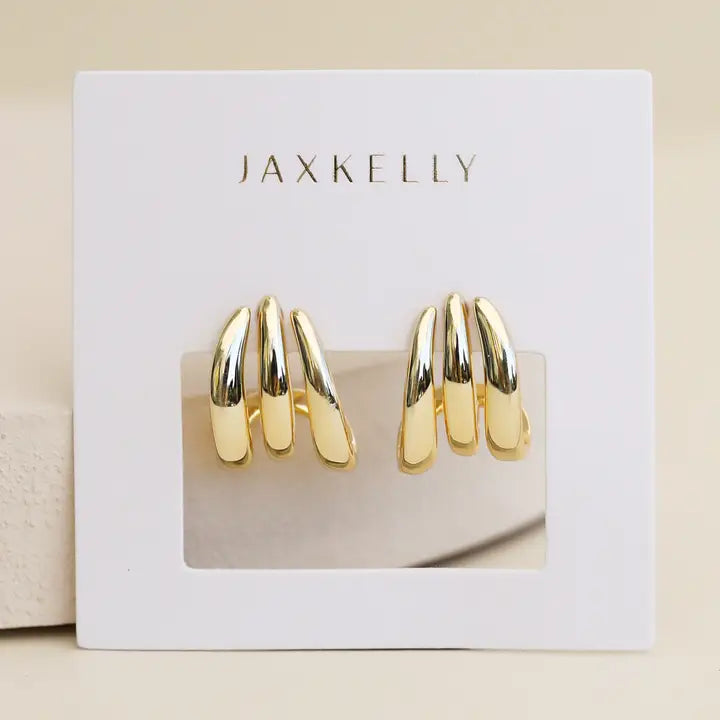 Gold Three Hoop Huggie Earrings