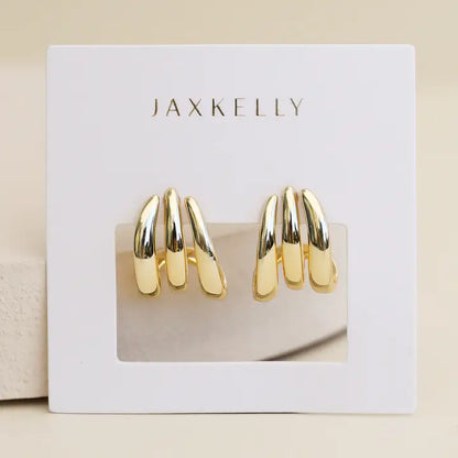 Gold Three Hoop Huggie Earrings