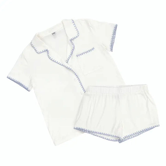 White + Spa Blue Bamboo Pj Set