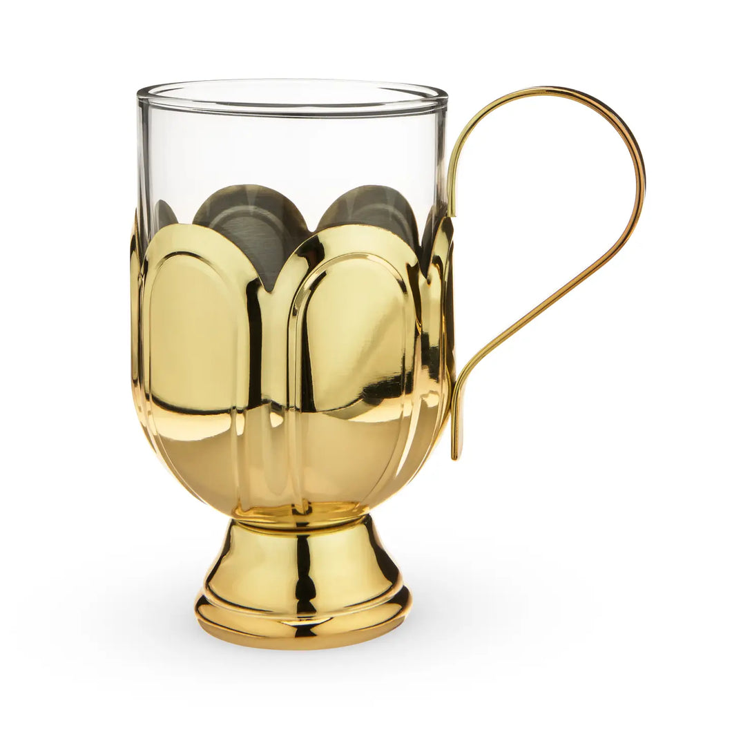 Glass Mug w/ Gold-Plated Stainless Steel Scalloped Base