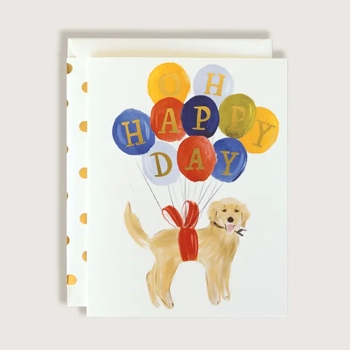 Happy Birthday Golden Retriever Dog with Balloons Card
