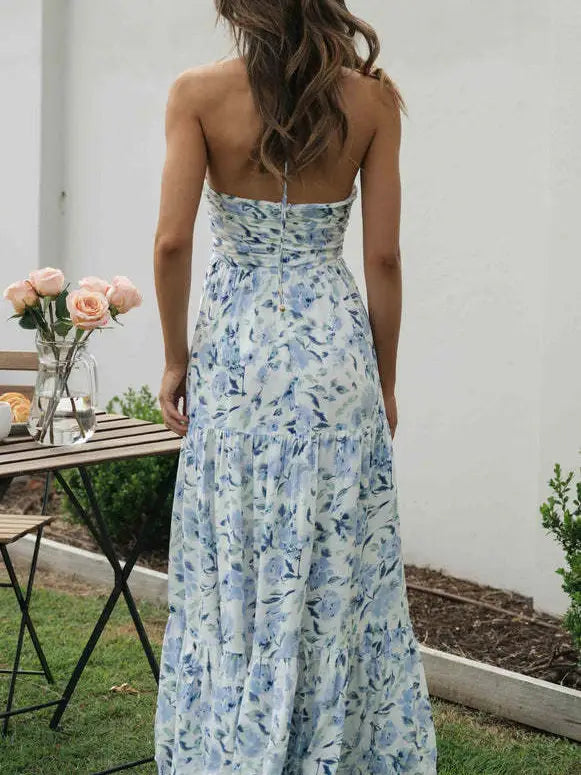 Halter Backless Floral Maxi Dress