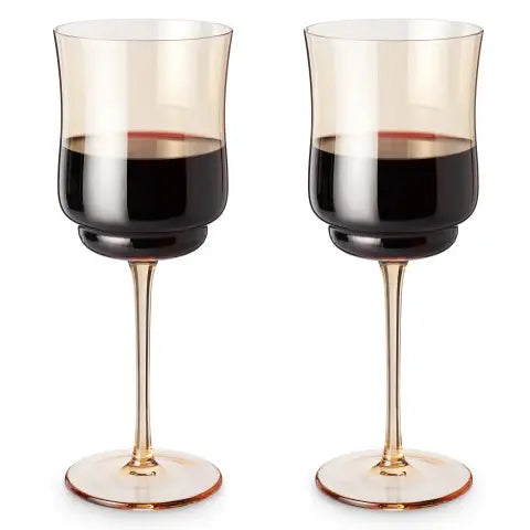 Tulip Amber-Tinted Glass Stemmed Wine Glasses - Set of 2