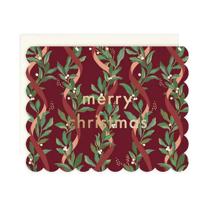 Ribbon Laurel Christmas Scallop Card