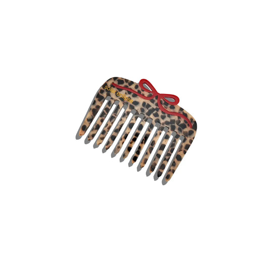 Hand-Painted Leopard Bow Pocket Hair Comb