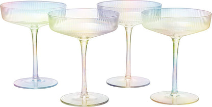 Ripple Ribbed Champagne Coupe Iridescent Colored | Set of 2