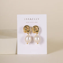 Load image into Gallery viewer, Pearl Knot Gold Earrings
