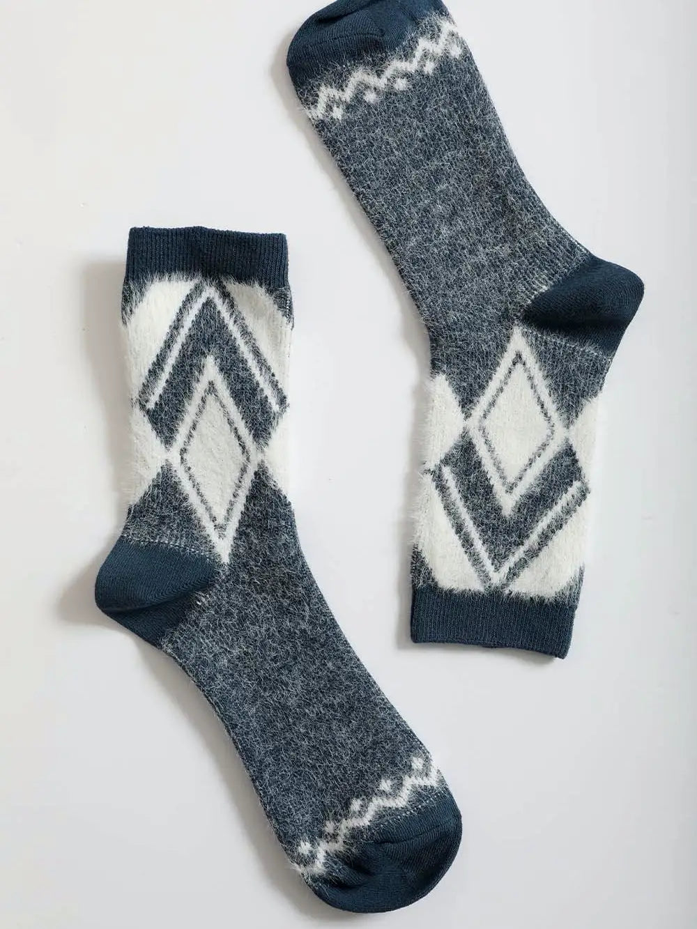 Diamond Pattern Faux Mohair Socks