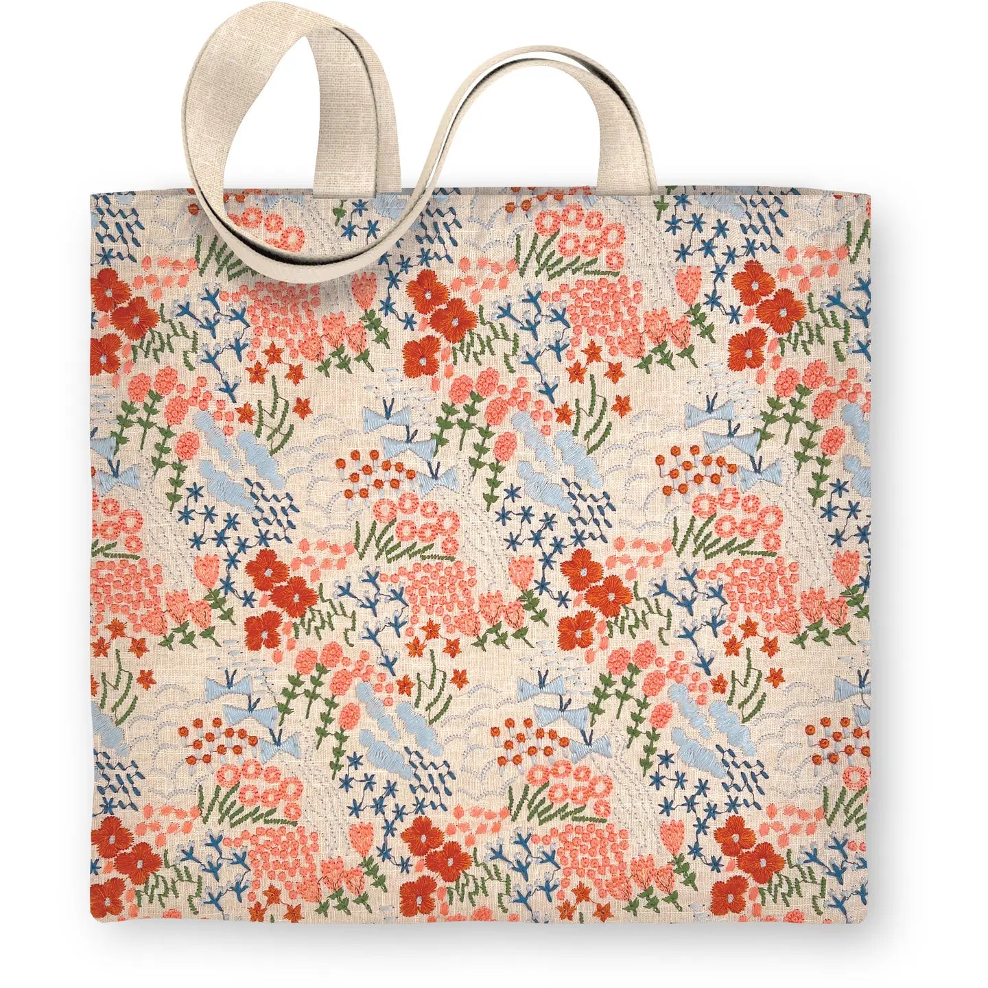 Embroidered Wildflowers Meadow Market Canvas Tote