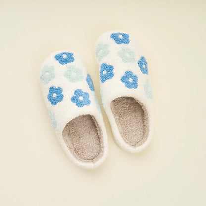 Blue Flower Fuzzy Slippers