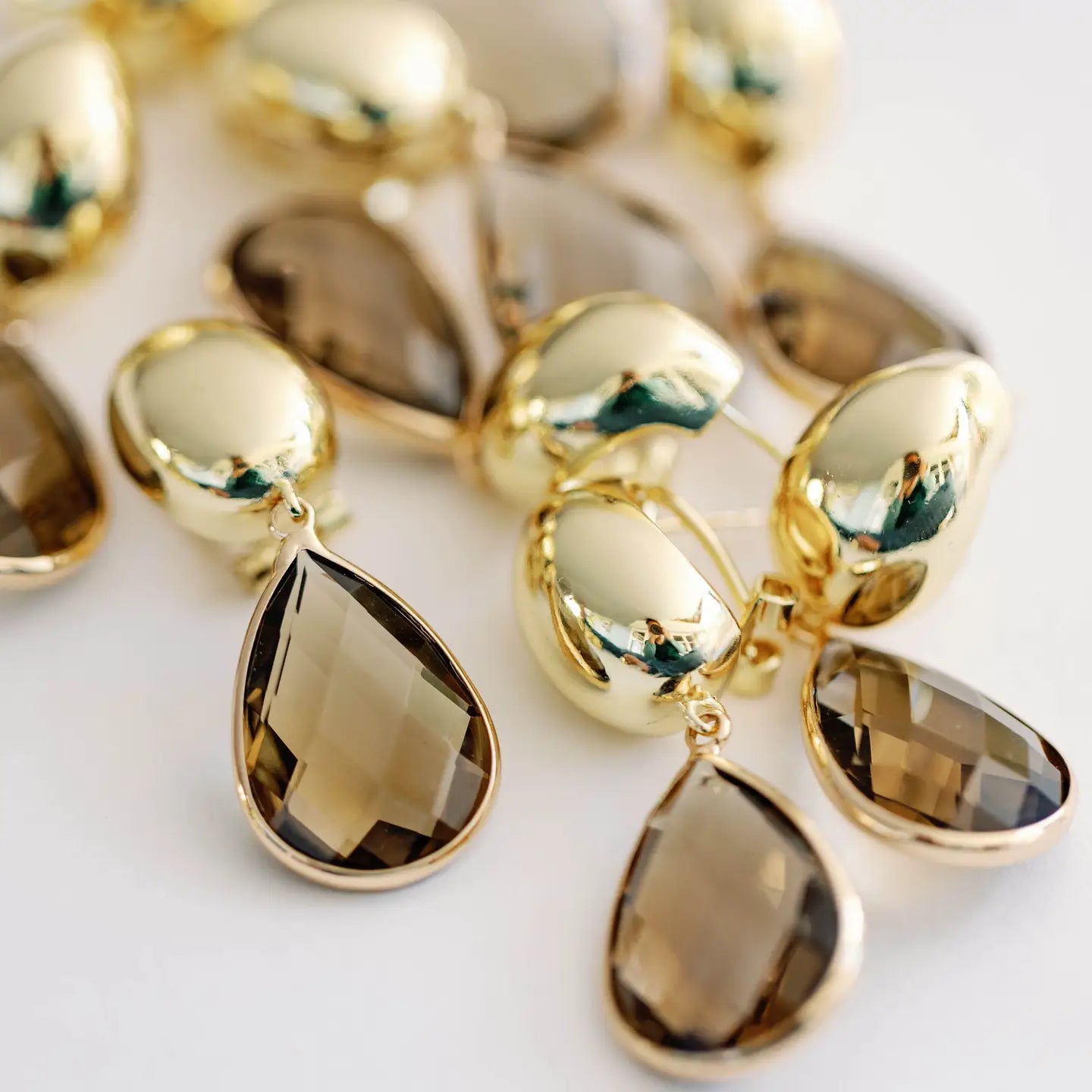 Vintage Chunky Gold & Brown Quartz Drop Earrings