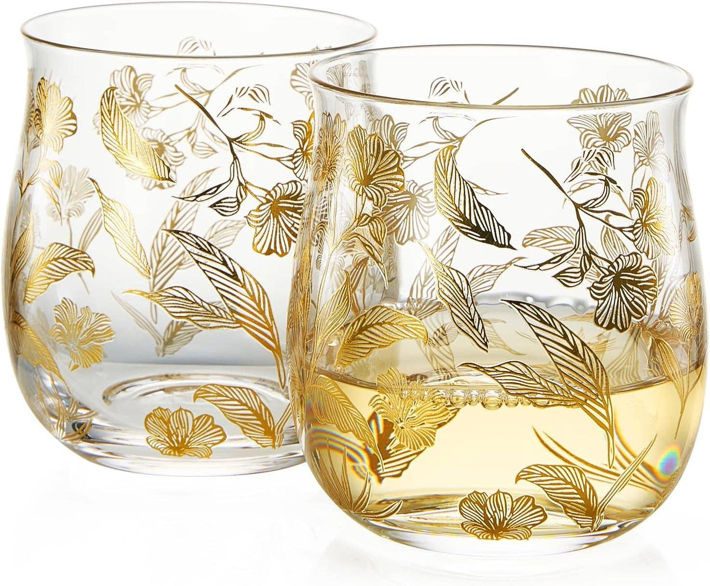 Vintage Gold Floral Decal Tumbler Glassware | Set of 2
