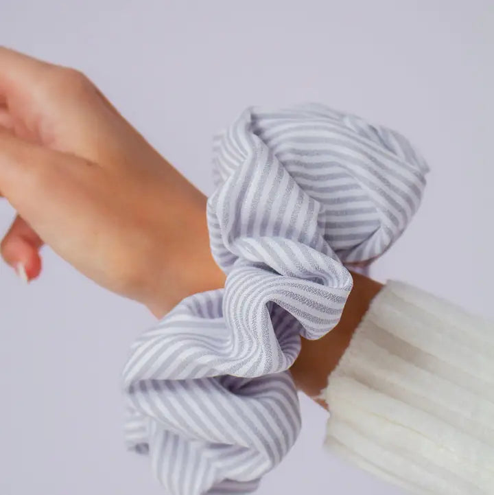 Gray Striped Jumbo Scrunchie