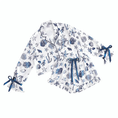 Blue Shells Ruffle Satin Short PJ Set