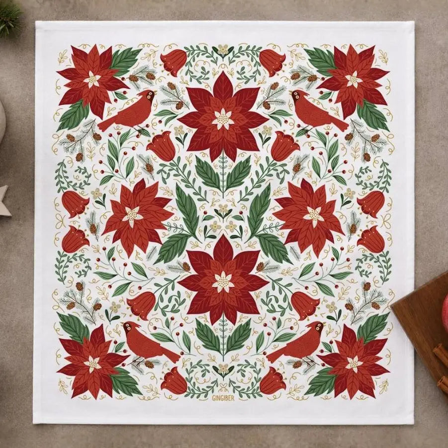 Christmas Poinsettia Tea Towel