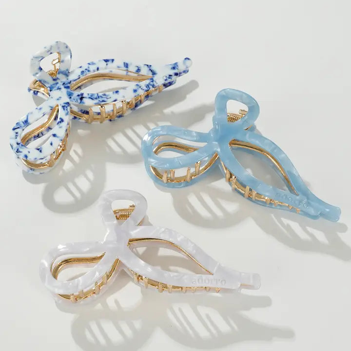Sabrina Coastal Large Ribbon Metal Bow Claw Clip