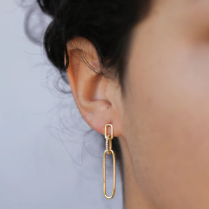 Pave Link Drop Gold Earrings