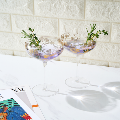 Vintage Gold Floral Decal Champagne Coupe | Set of 2