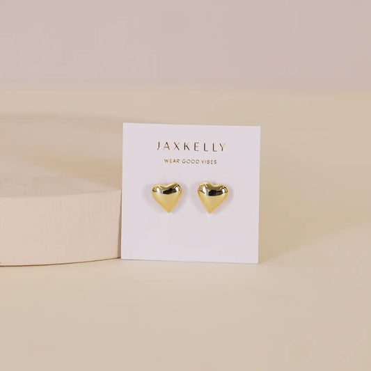 Puffed Heart Gold Earrings