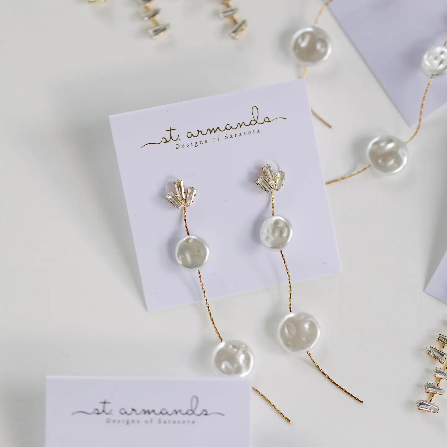 Pearl & Diamond Holiday Drop Earrings