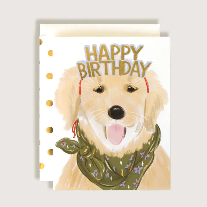 Golden Retriever with Birthday Crown Card